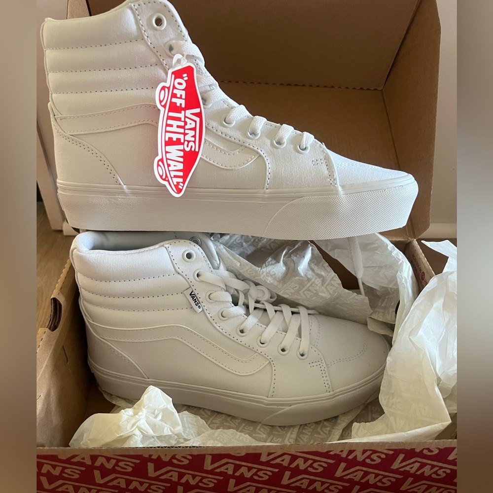 Vans White High-Top Filmore Sneakers, Platform, Women’s size 10, New - Picture 2 of 6